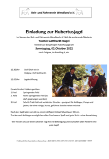 Einladung zur Hubertusjagd des RFV Wendland e.V. am 02.10.2022